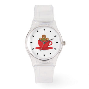 Lebkuchenmann in heißer Schokolade-Rot-Cup Armbanduhr