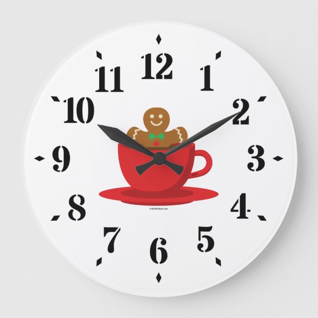 Lebkuchenmann in heißer Schokolade-Rot-Cup Große Wanduhr (Vorderseite)