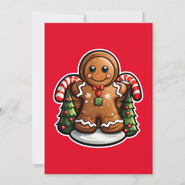 Lebkuchenmann mit Süßspeisen Feiertagskarte (Vorderseite)