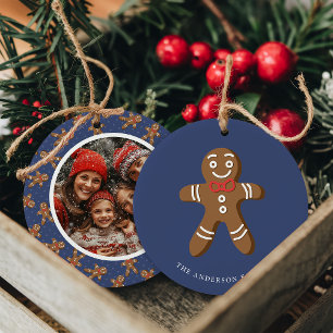 Lebkuchenmann Navy Punkte Weihnachtsfoto Keramik Ornament