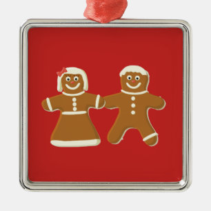 Lebkuchenmann und -frau auf Rot Ornament Aus Metall