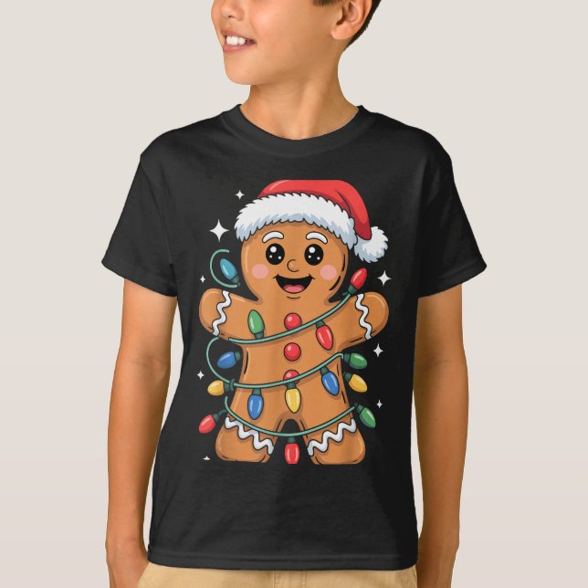 Lebkuchenmann verhedderte Weihnachtslichter  T-Shirt (Vorderseite)