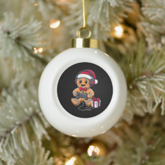 Lebkuchenmann Weihnachten Gamer Kopfhörer Geschenk Keramik Kugel-Ornament