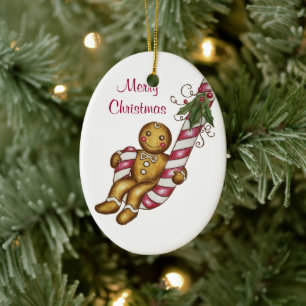 Lebkuchenmann-Zuckerstangen-Ornament Keramikornament