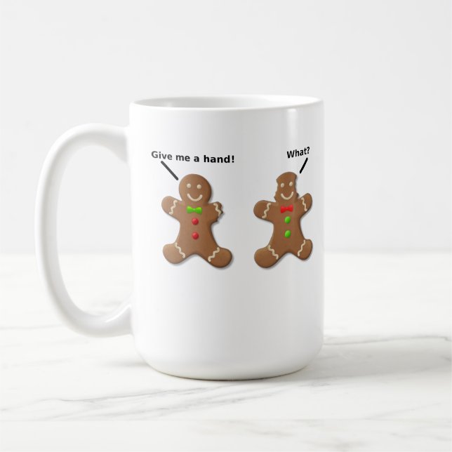Lebkuchenmänner geben mir einen Mann, der dumm uma Tasse (Links)