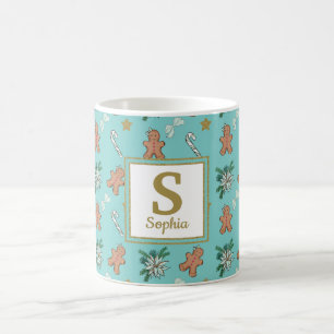 Lebkuchenmänner, Schleifen und Zuckerstangen-Monog Kaffeetasse