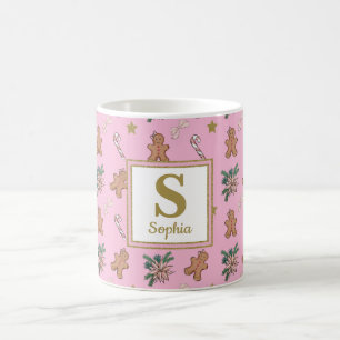 Lebkuchenmänner, Schleifen und Zuckerstangen Rosa Kaffeetasse