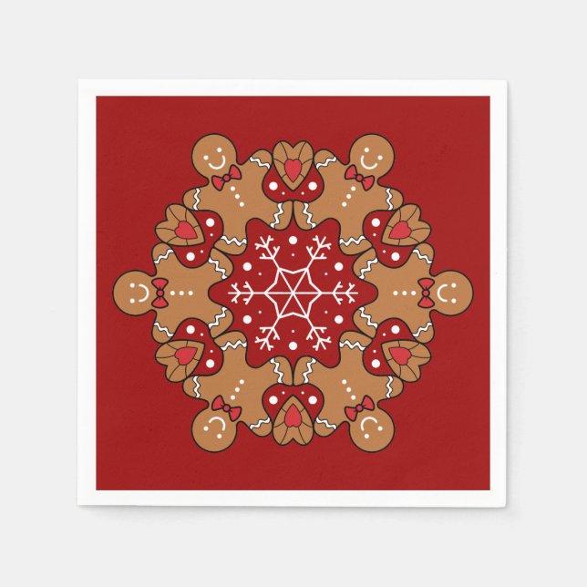 Lebkuchenmänner und Schneeflocken-Mandalas Serviette (Vorderseite)