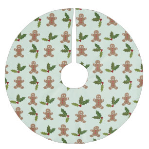Lebkuchenmänner und Stechpalmen-Muster Polyester Weihnachtsbaumdecke