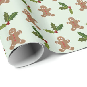 Lebkuchenmänner und Weihnachtsmuster mit Stechpalm Geschenkpapier
