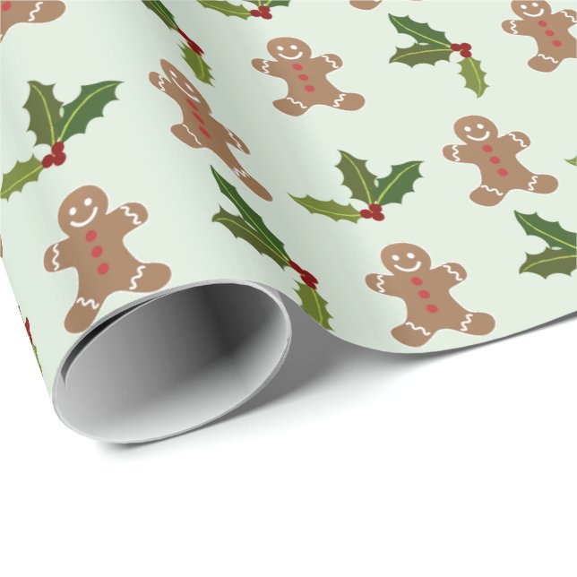 Lebkuchenmänner und Weihnachtsmuster mit Stechpalm Geschenkpapier (Rolleneckpunkt)