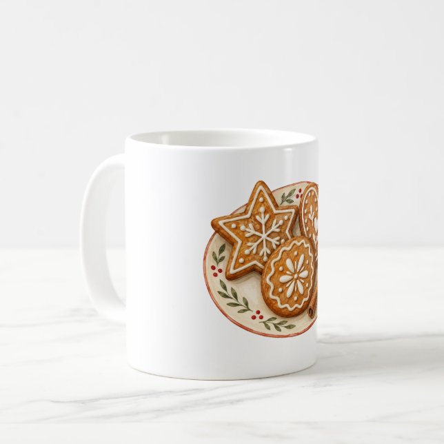 Lebkuchenplätzchen auf einem Teller Kaffeetasse (Vorderseite Links)