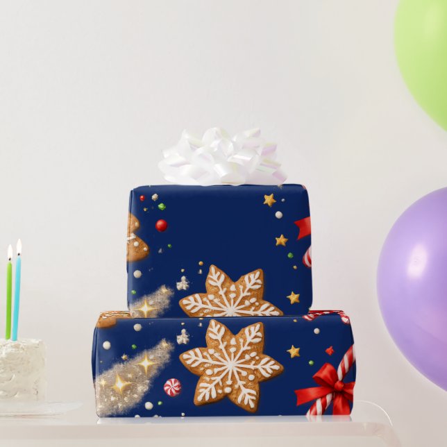 Lebkuchenplätzchen und Zuckerstangen Geschenkpapier (Partygeschenke)