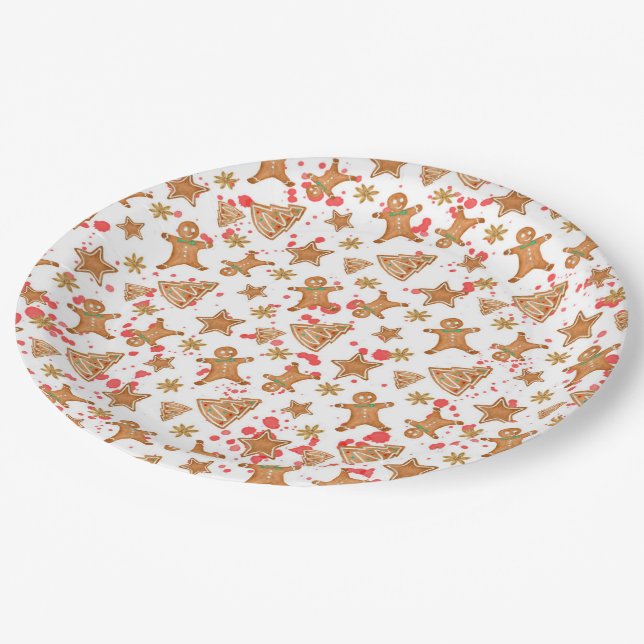Lebkuchenwein Weihnachtsmuster Pappteller (Schrägansicht)