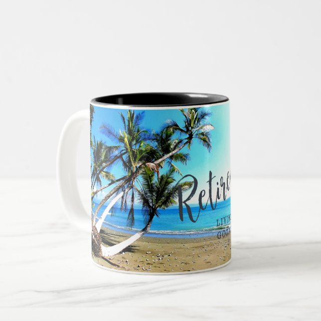 "Lebt das gute Leben!" Zweifarbige Tasse (Vorderseite Links)