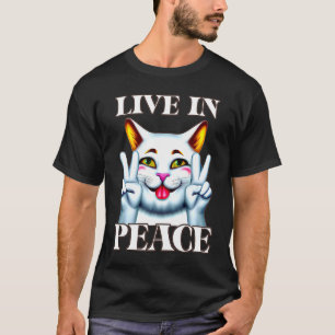 Lebt in Frieden Katzen Sozial Gesellschaft Akzepta T-Shirt