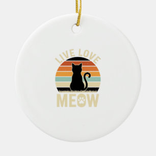 Lebt Liebt Mieze Vintage-Katze-Sonnenuntergangs-De Keramik Ornament