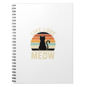 Lebt Liebt Mieze Vintage-Katze-Sonnenuntergangs-De Notizblock
