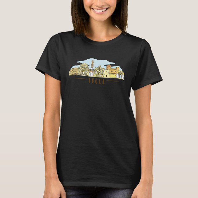 Lecce Italy Europe City Skyline Silhouette Kontur T-Shirt (Vorderseite)