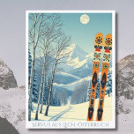 Lech Austria Europe Skiurlaub Postkarte<br><div class="desc">Servus aus den schneebedeckten Bergen von Lech,  Österreich,  in Europa! Wir hoffen,  dass Sie einen wunderschönen Skiurlaub haben. Diese Postkarte zeigt eine wunderschöne,  blau-graue Berglandschaft mit Retro-Skischulen in orangefarbenem Stammesmuster. Alle Textsätze können an Ihren Anzug angepasst werden!</div>