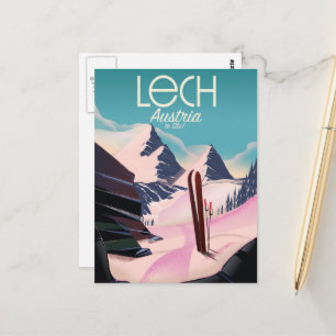 Lech Österreich Ski-Plakat. Postkarte