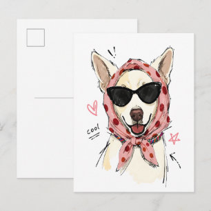 Lecker lächelnder Hund mit gepunktetem Kopftuch Postkarte