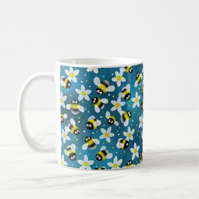 Leckere Buzzing Bees (Denim Blue) Kaffeepause Tass Kaffeetasse (Links)