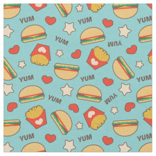 Leckere Cheeseburger u. Pommes-Frites Stoff