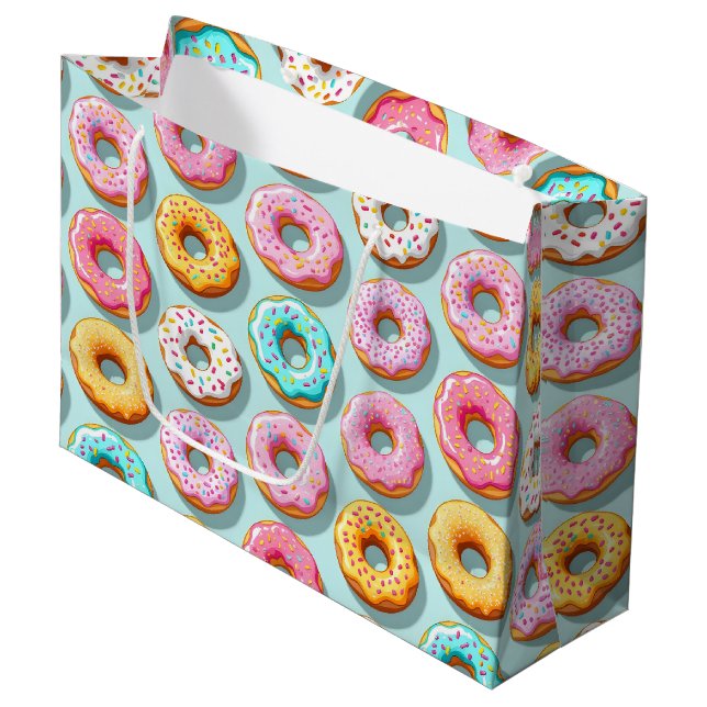 Leckere Cremedonuts blau Große Geschenktüte (Vorderseite Schrägansicht)