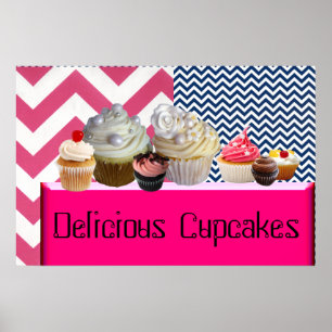 LECKERE CUPCAKES WÜSTEN GESCHÄFT/ROSA BLAU WEISS C POSTER