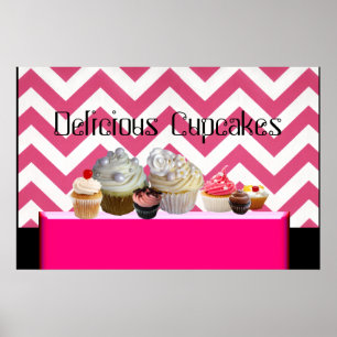 LECKERE CUPCAKES WÜSTEN GESCHÄFT/ ROSA WEISS CHEVR POSTER
