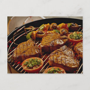 Leckere gegrillte T-Bone-Steaks Postkarte