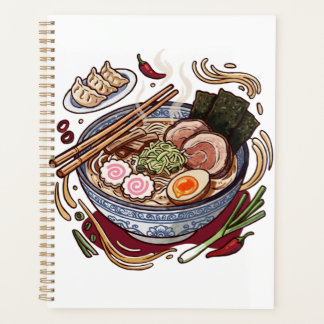 Leckere japanische Ramen und Gyoza-Teigtaschen. Planer