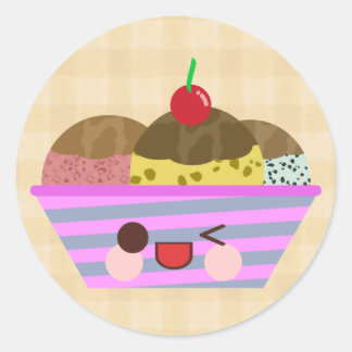 Leckere Kawaii-Eisbecher-Geschmacksrichtungen Kari Runder Aufkleber