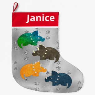 Leckere Multicolor-Dinosaurier auf Silver Großer Weihnachtsstrumpf