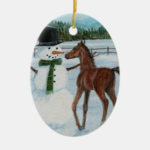 Leckere Schneemann-Fohlen-Weihnachtsverzierung Keramik Ornament