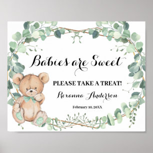 Leckerei Baby Shower Bear Greenerity Gold-Zeichen Poster
