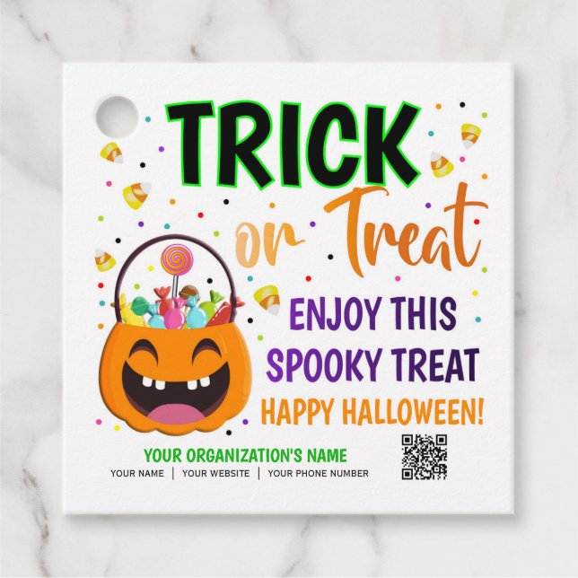 Leckerei des QR-Codes für Trick oder Treat Hallowe Geschenkanhänger (Vorderseite)