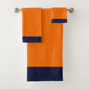Leckerei dich selbst gut! ORANGE + DK BLAU TRIM Badhandtuch Set
