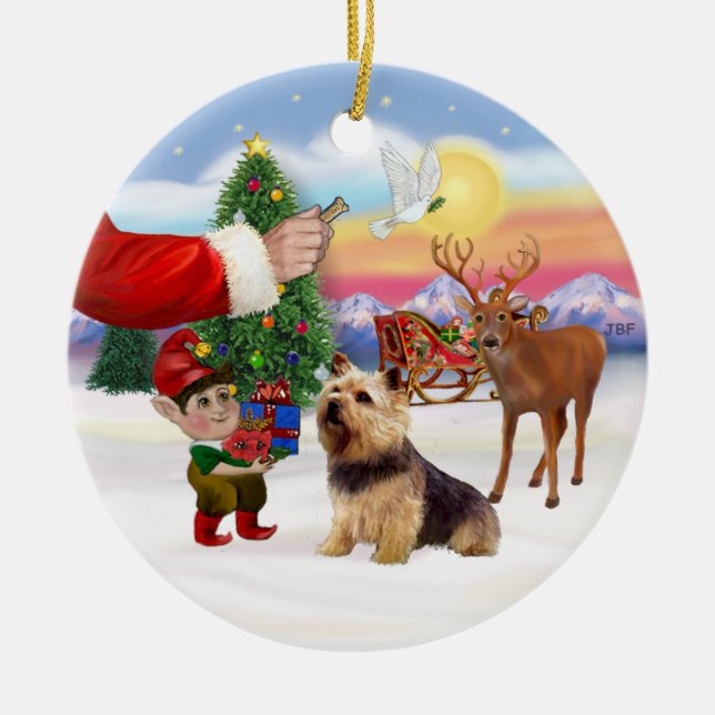 Leckerei für einen Norwich Terrier Keramik Ornament (Vorne)