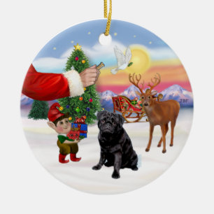 Leckerei für einen schwarzen Pug Keramik Ornament