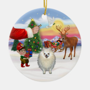 Leckerei für einen weißen Spitz Keramik Ornament