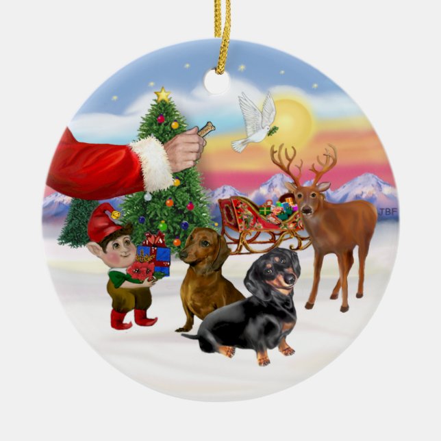 Leckerei für zwei Dackeln Keramik Ornament (Vorne)