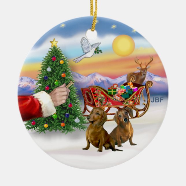 Leckerei für zwei Dackeln (rot/braun) Keramik Ornament (Vorne)