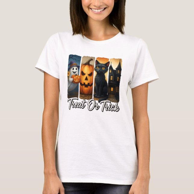 Leckerei oder Trick Halloween Black Cat T-Shirt (Vorderseite)