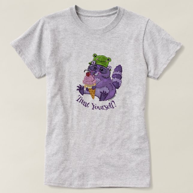 Leckerei Sie selbst, Lila Raccoon mit Eiscreme T-Shirt (Design vorne)