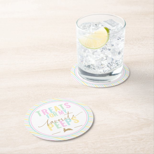 Leckereien für meine Pieps Ostern Bunny Pastel Str Runder Pappuntersetzer (Vor Ort)