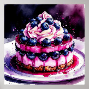 Leckerer Blaubeer-Käsekuchen mit Schlagsahne Poster