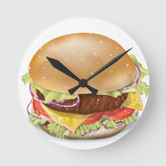 Leckerer Cheeseburger Runde Wanduhr (Vorderseite)