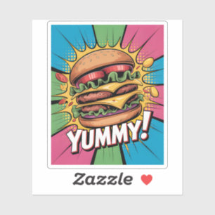 Leckerer Comic-Pop-Art-Cheeseburger Fette Fast Foo Aufkleber